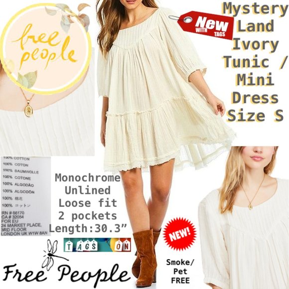Free People Dresses & Skirts - Free People Mystery Land Ivory Tunic/Dress S NWT ❤